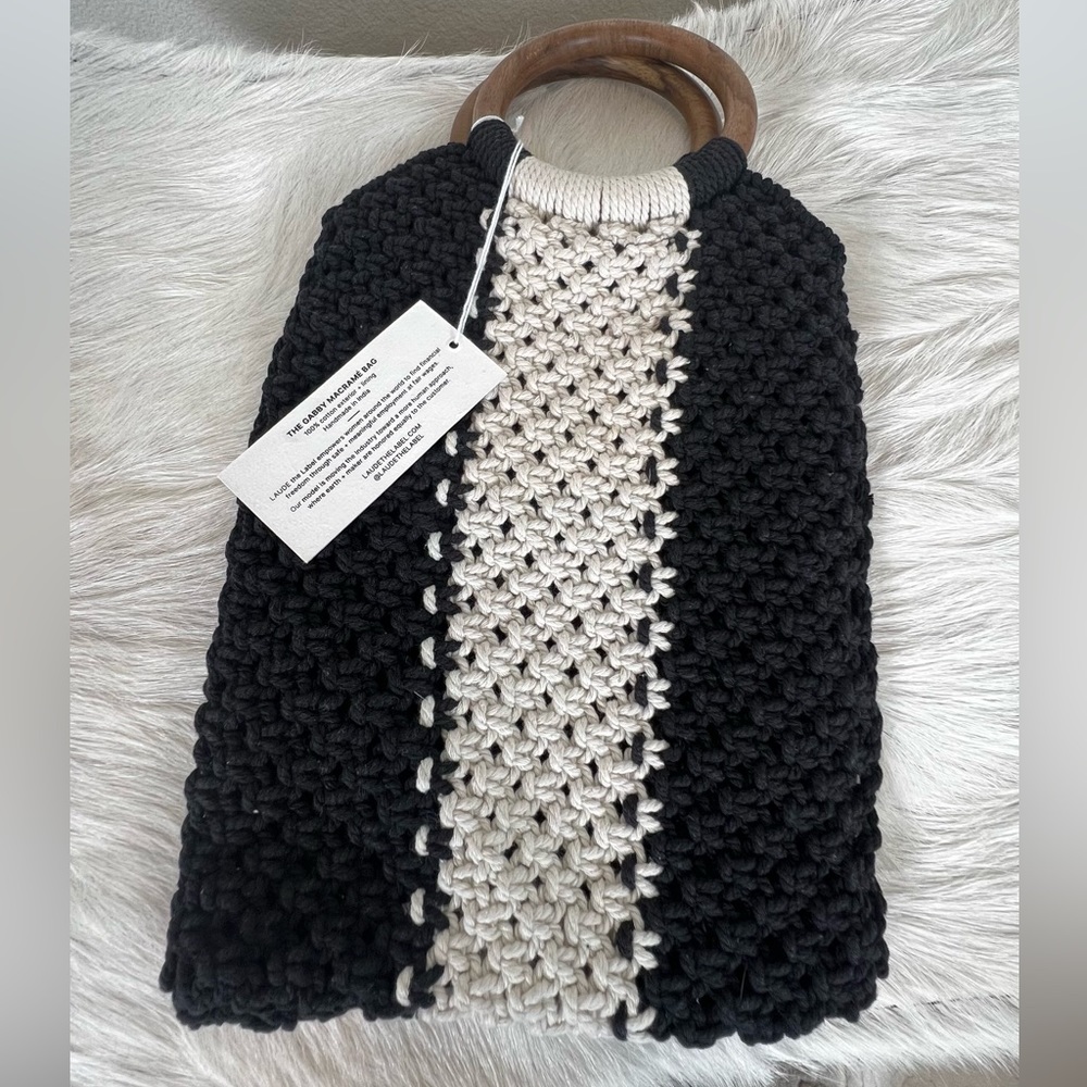 Curateur Laude The Label GABBY Black and White Small Macrame Bag - Picture 5 of 10